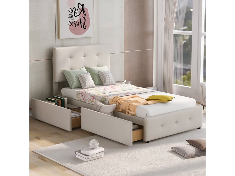Lit simple 90x200 cm coloris beige - 2