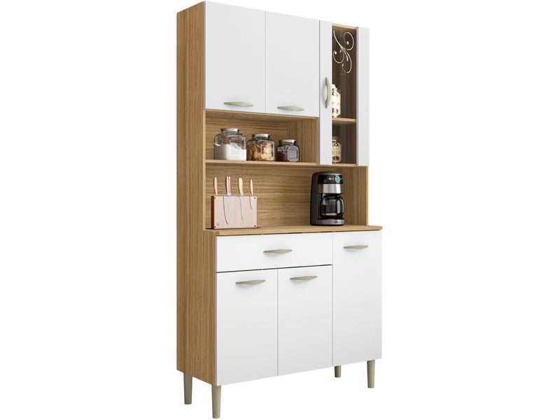 Buffet de cuisine 6 portes 1 tiroir chêne et blanc l 90.9 h 173.5 p 36.3 cm - 2