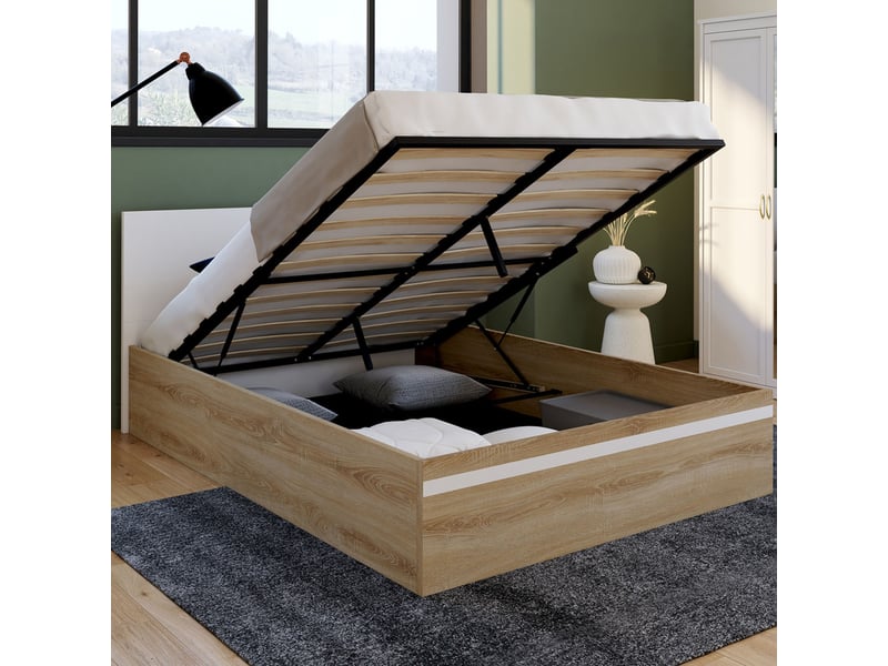 Lit coffre 140x190 cm ID MARKET coloris bois clair - 1