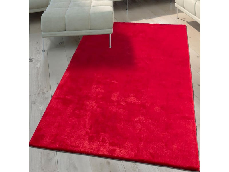 Tapis chambre 140x200 lyn10 lavable rouge uni, tapis shaggy à longs poils - 1