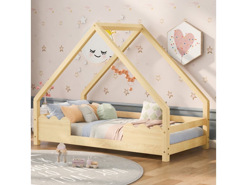 Lit cabane 90x200 cm MERAX lit enfant naturel coloris naturel - 1