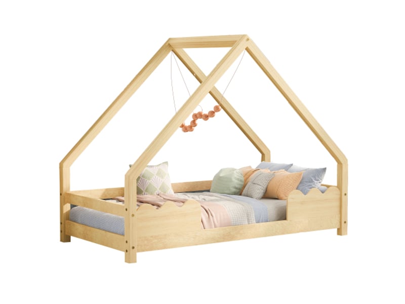 Lit cabane 90x200 cm MERAX lit enfant naturel coloris naturel - 2