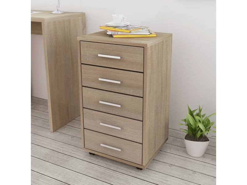 Caisson bureau - rangement bureau à tiroir avec roulettes 5 tiroirs chêne fr742 - 1