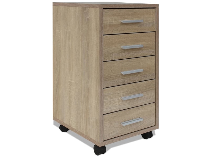 Caisson bureau - rangement bureau à tiroir avec roulettes 5 tiroirs chêne fr742 - 2