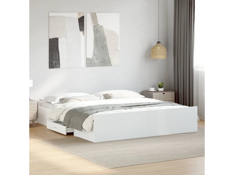 Lit avec rangement 200x200 cm VIDAXL coloris blanc - 1
