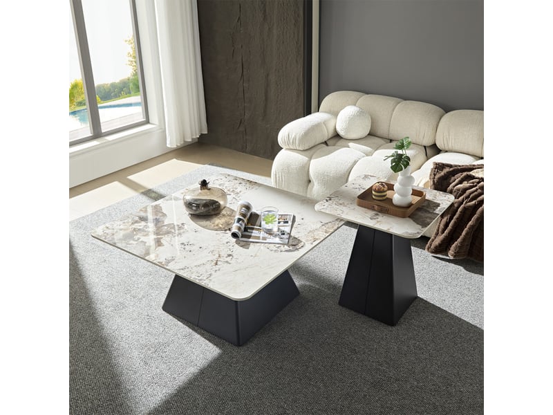 Table basse carré(e) coloris beige MEUBLETMOI - 90 cmx90 cm - 1