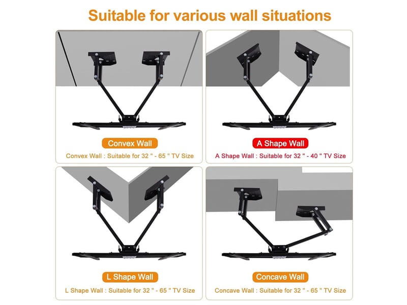 Support tv angle mural support orientable et inclinable pour écrans 32-65 pouces - 1