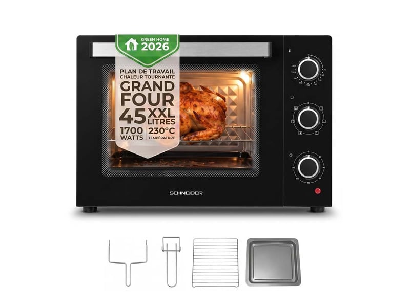 Four électrique posable 45l chaleur tournante noir sceo2345ctb schneider - 2