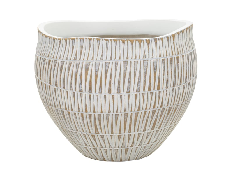 Cache-pot en résine blanche aux lignes géométriques ø 26x20,5 cm - 2