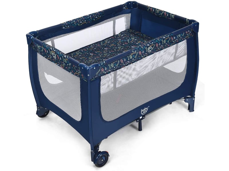 Lit parapluie pliant bébé 0-36 mois 3 en 1 avec matelas roulettes sac de transport charge max 15kg gris 125 x 65 x 76cm bleu - 2