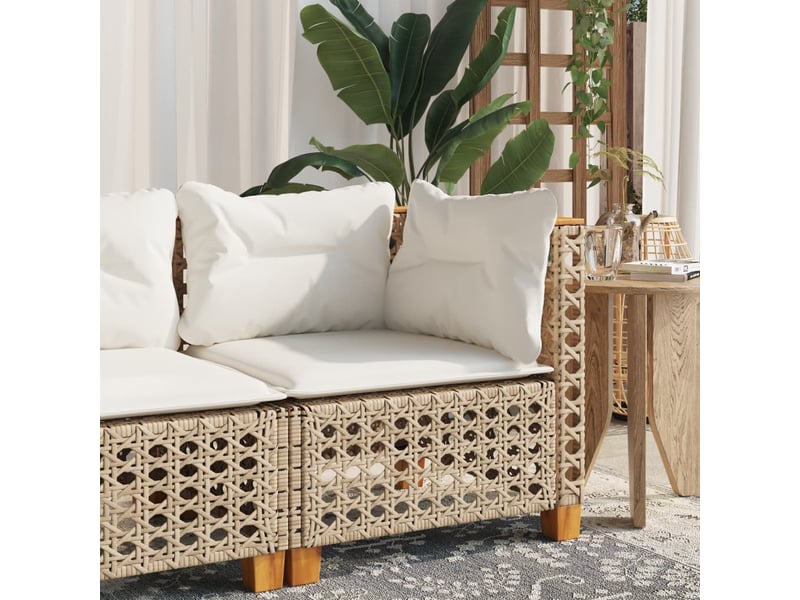 Vidaxl canapé d'angle de jardin avec coussins beige résine tressée - 1