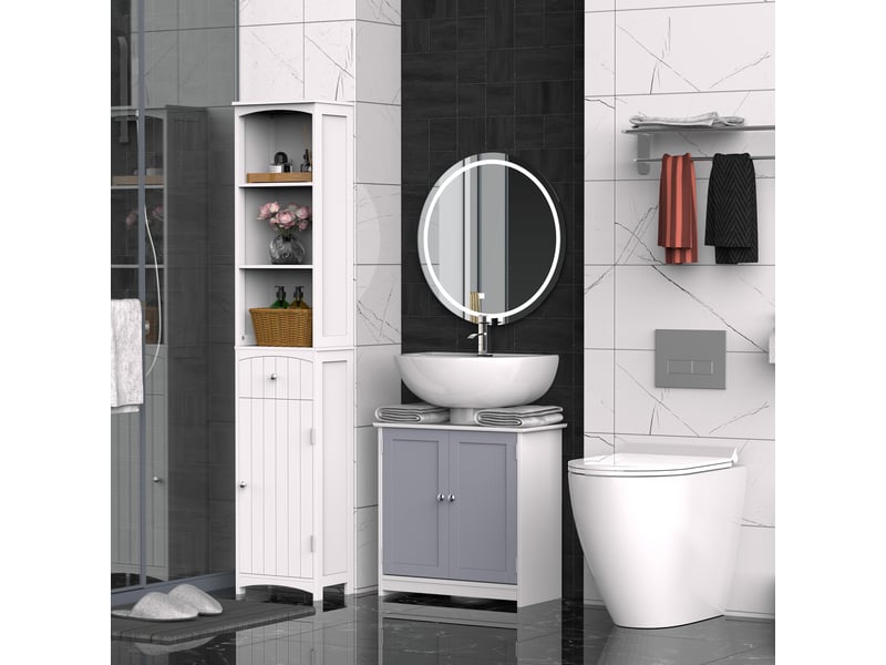 Meuble salle de bain - meuble sous-vasque - placard 2 portes avec étagère - dim. 60l x 30l x 60h cm - mdf gris blanc - 1