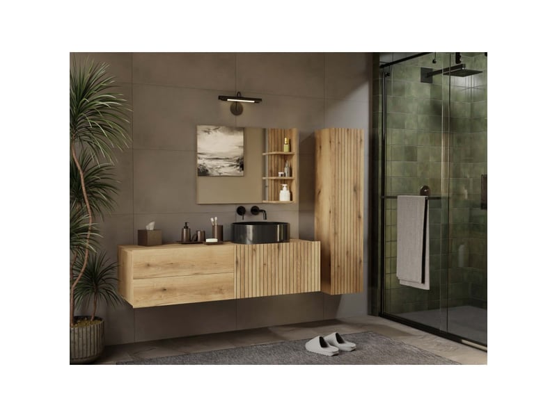 Tigo - meuble sous-lavabo chêne façade rainurée 2 tiroirs - 140×37,5×53 cm - 2